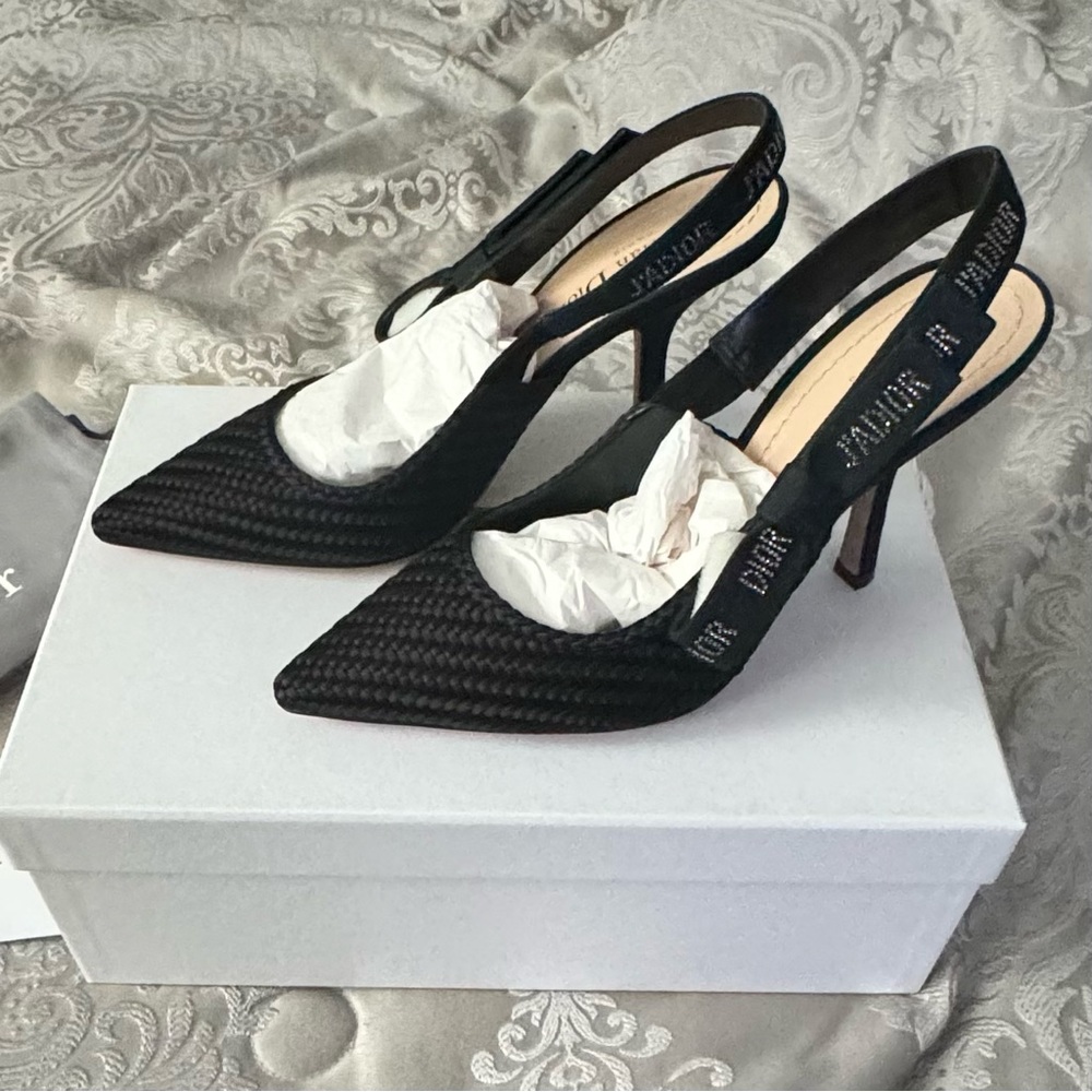 DIOR J'Adior Black Woven Satin Slingbacks size 38 1/2 EU/8.5 US (New in Box) - Picture 4 of 10
